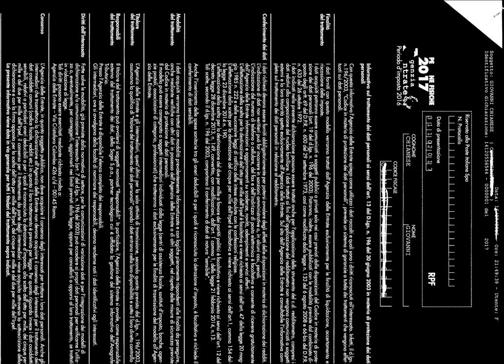Va 145 Utente: Data: ]4. 0 Ut0 Ore: 1:49:39 Soggetto: GOVANN CHANESE f dentfcatvo dcharazone: 1410556544 1 del 31/10/01 F.W1jU:Wt0F NE FSCHE 017. genza ntrate4.