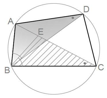 Consideriamo i triangoli ABD e BCE che risultano simili perchè hanno gli angoli ABD e CBE congruenti perchè somma di angoli congruenti e gli angoli ACB e ADB congruenti perchè angoli alla