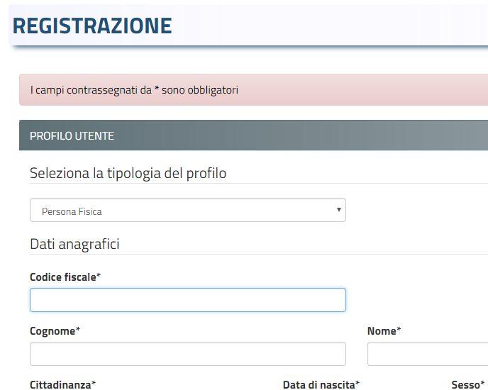 A questo punto si potrà accedere alla sezione Registrazione, nella quale occorrerà inserire i propri dati.