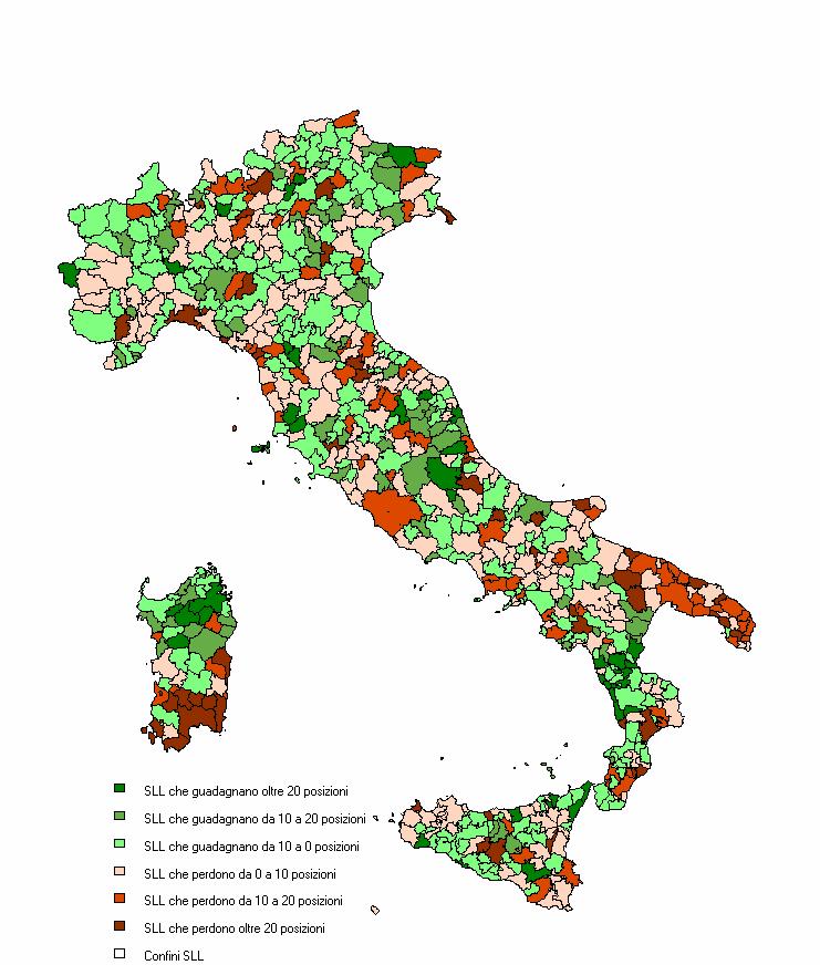 Tra il 2007 e il 2008 sono 189 i sistemi che guadagnano più di 10 posizioni in graduatoria, e di questi ben 41 ne guadagnano oltre 20 (Figura 7); tra quelli più dinamici si distinguono alcuni sistemi