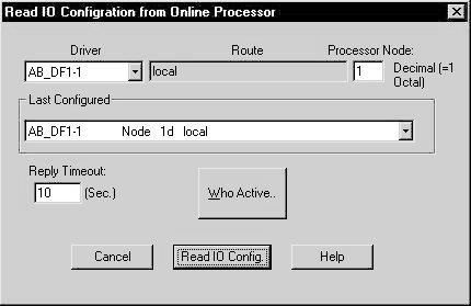 E-4 Configurazione del modulo con MicroLogix 15 e RSLogix 5 Viene visualizzata una finestra di dialogo con l indicazione della configurazione attuale della comunicazione.