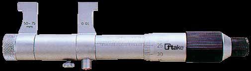 Outside micrometer set. Matt chromed scale thimble. Sensitive friction. Clamping lever. Painted frame.