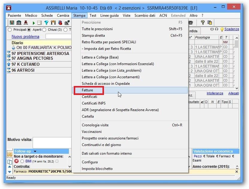 FATTURE E stata introdotta una nuova funzionalità che permette di stampare ed archiviare le fatture per i pazienti.
