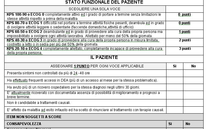 SCORE PER LA SEGNALAZIONE ALLA STRUTTURA DI CURE PALLIATIVE DEL PAZIENTE ONCOLOGICO SC Oncologia ASL