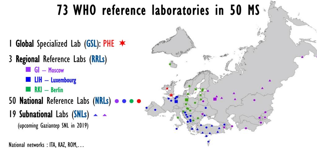 Il Network Europeo OMS - LabNet 73 Laboratori di Riferimento in 50 Stati Membri 1 Laboratorio Specializzato Globale 3