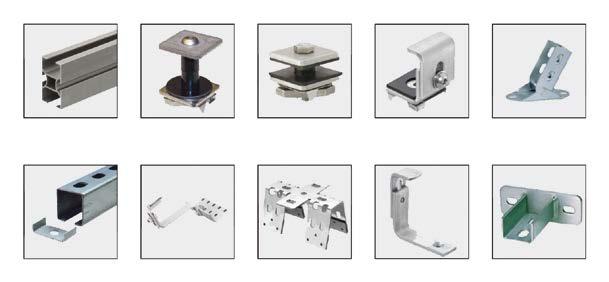 Il sistema di staffaggio MÜPRO si completa con una ampia gamma di accessori dedicati alla costruzione di staffe e fissaggi per pannelli fotovoltaici e termici, molti componenti sono realizzati in