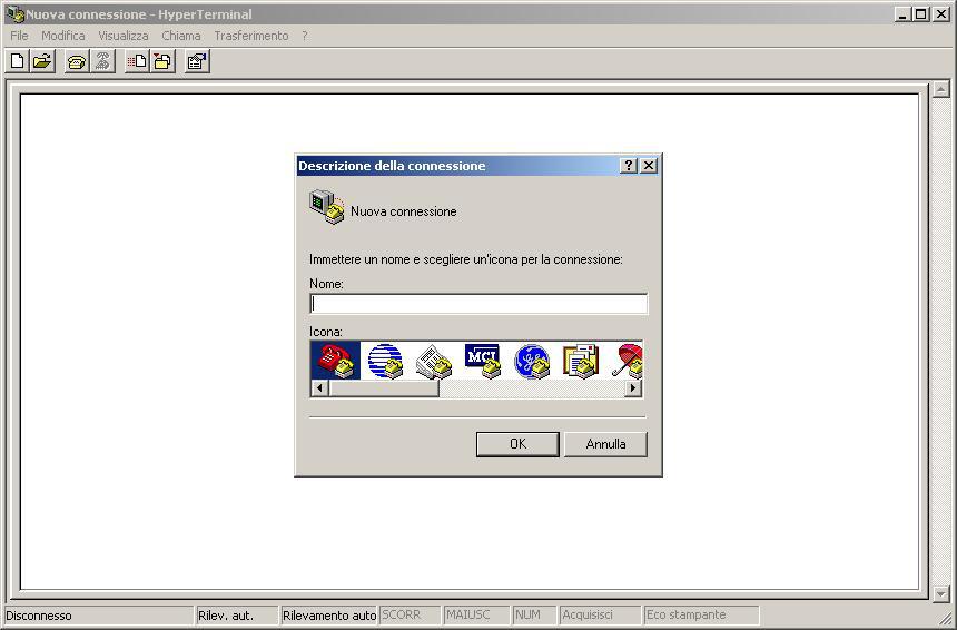 al PC). 2. Sul PC, aprire l applicazione Hyper Terminal (da Start-Tutti i programmi-accessori-comunicazioni).