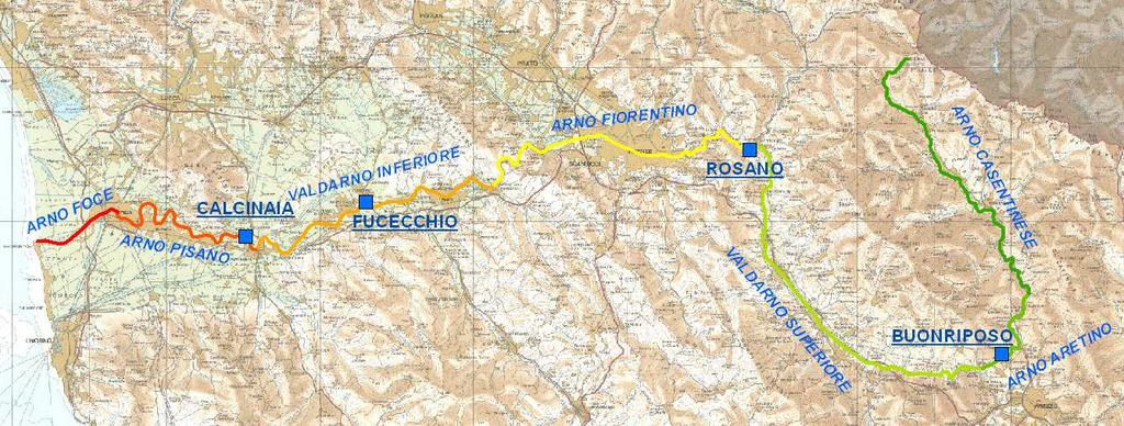 SOGLIE di attenzione e di allarme per ossigeno e temperatura Le quattro centraline sono installate in postazioni rappresentative dei diversi tratti del fiume Arno indicati in