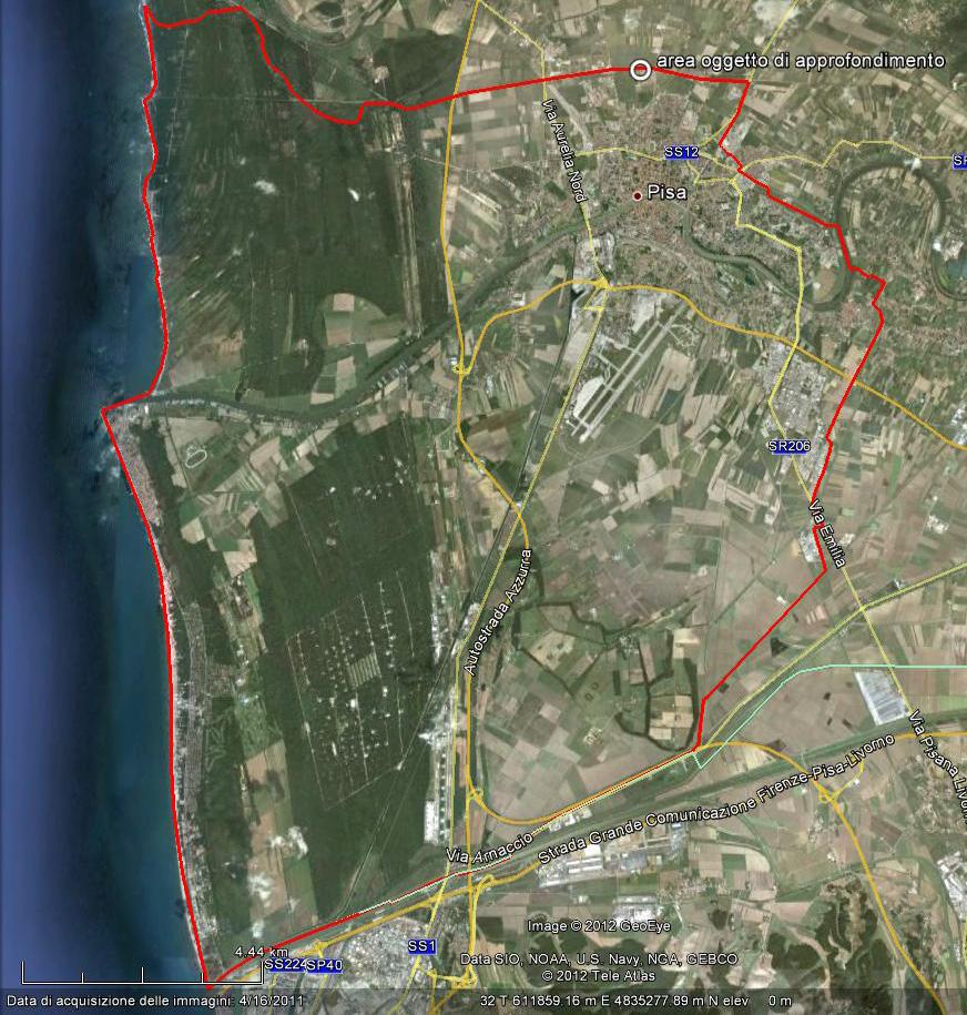 Localizzazione, descrizione dell area L area si trova in una zona periferica Nord della Città in prossimità del Confine con il Comune di San Giuliano Terme.