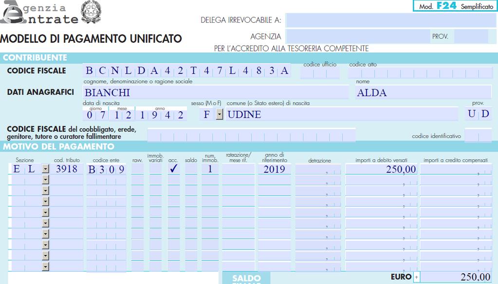 Esempio F24 normale Esempio