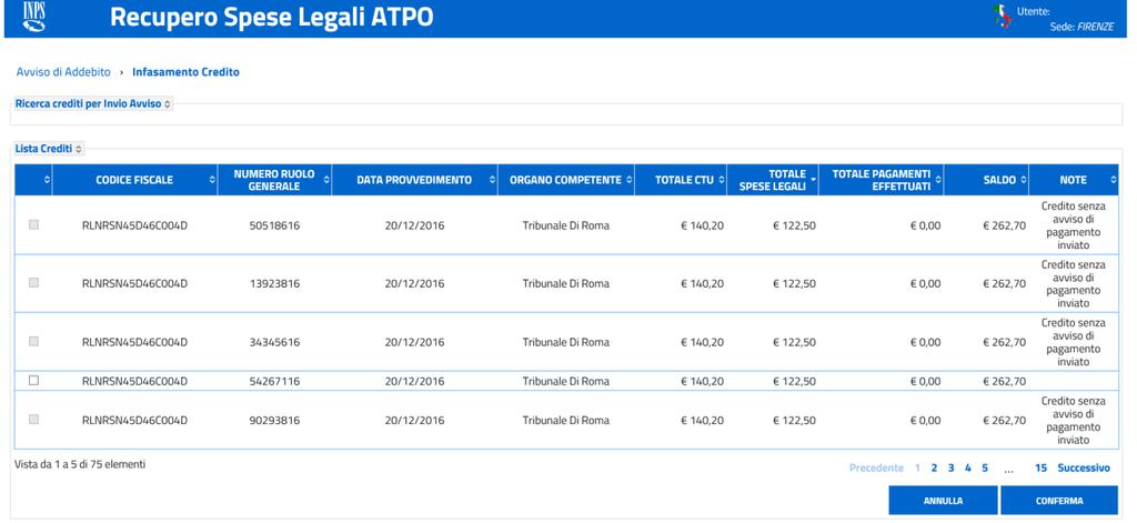 Nome file: _RecuperoCreditiSisco_ManualeUtente_v1.1.docx In questa lista sono presenti informazioni (NOTE) che descrivono eventuali errori o condizioni non rispettate per l invio ad Equitalia.