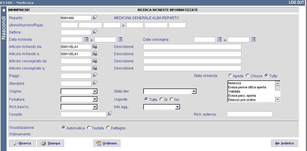 cercare l articolo ZIMOX in tutte le richiese del reparto