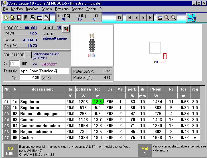 Premere F3 (oppure Calcola-quadro corrente) per attivare la procedura di calcolo finalizzata a dimensionare i corpi scaldanti e la regolazione