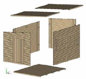 Il chiosco è composto dal pavimento realizzato da 20 mm su travetti laterali realizzati con pannelli preassemblati con perline da 20/25/30 mm e dal tetto a 1 falda o a 2 falde realizzato con perline