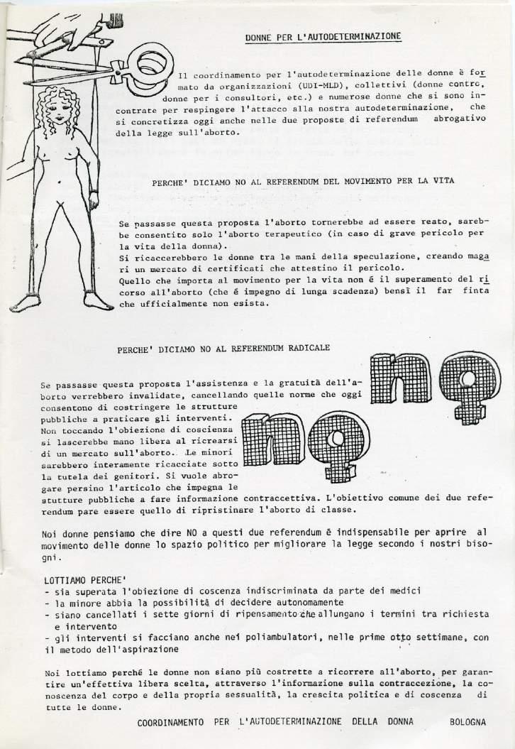 Donne per l autodeterminazione, Coordinamento per l autodeterminazione della donna, Bologna,1981, Archivio del