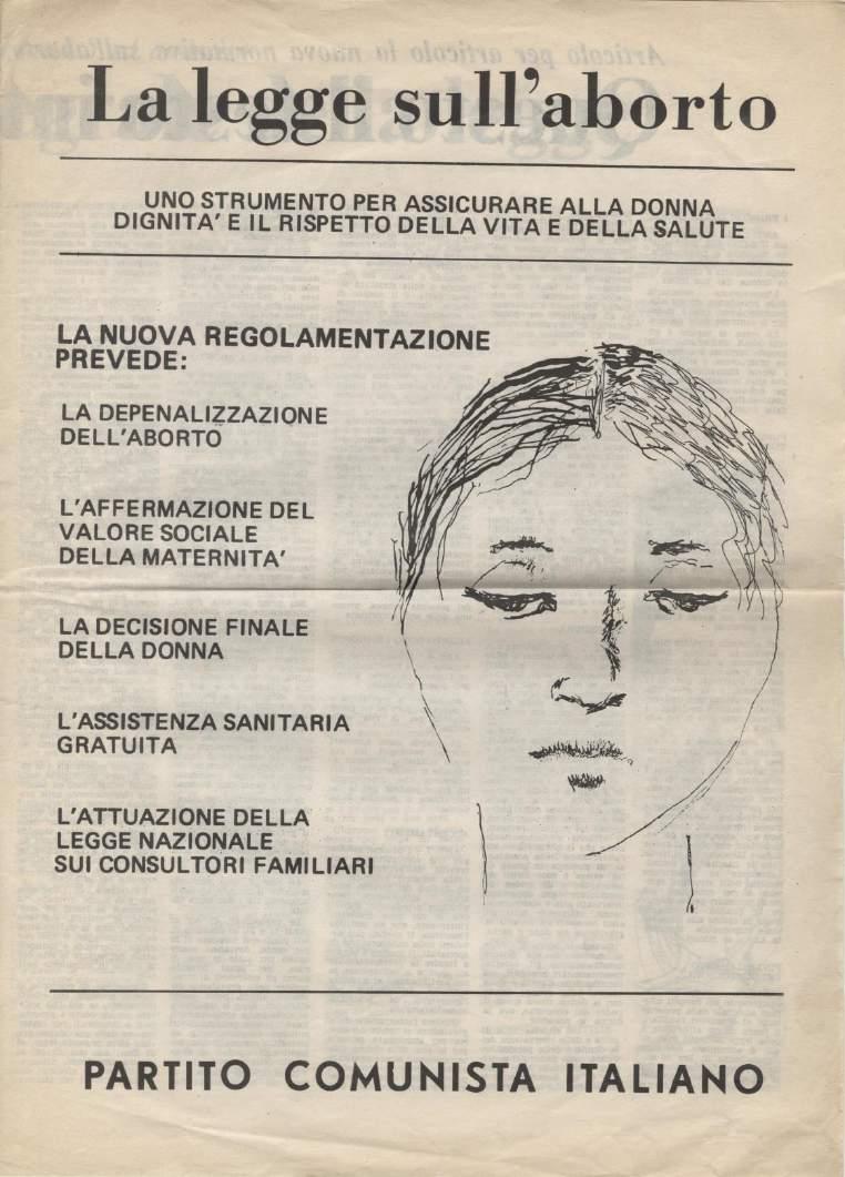 Fronte di La legge sull aborto: uno strumento per assicurare alla donna dignità e il rispetto della vita e della salute, Partito Comunista Italiano,