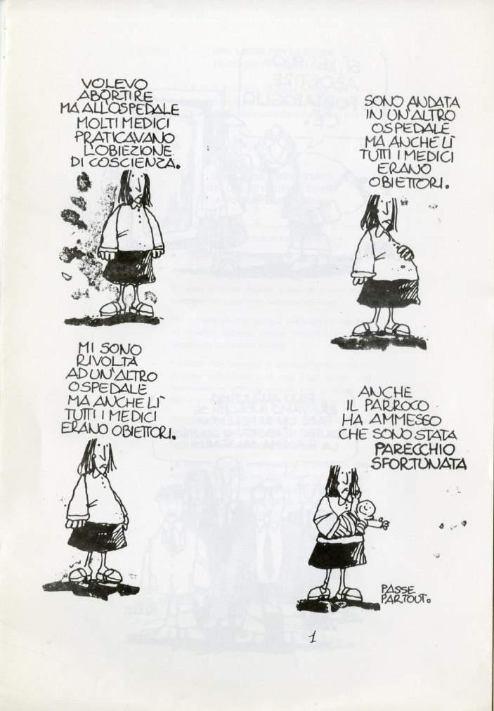 Vignetta di Passe Partout tratta da Abbiamo conquistato una legge contro l'aborto clandestino, difendiamola tutti.