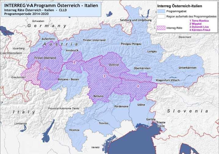 CLLD Ansatz Approccio CLLD 4 CLLD-Entwicklungsstrategien: 4 strategie di sviluppo CLLD: "Dolomiti Live : Osttirol, Pustertal, Belluno "HEurOpen": Hermagor, Gemonese, Canal del Ferro e Val Canale,