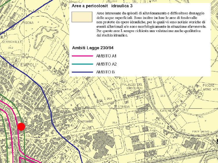 Estratto dalla Carta delle aree a pericolosità idraulica (estrapolata dallo Studio di rischio idraulico per il Piano