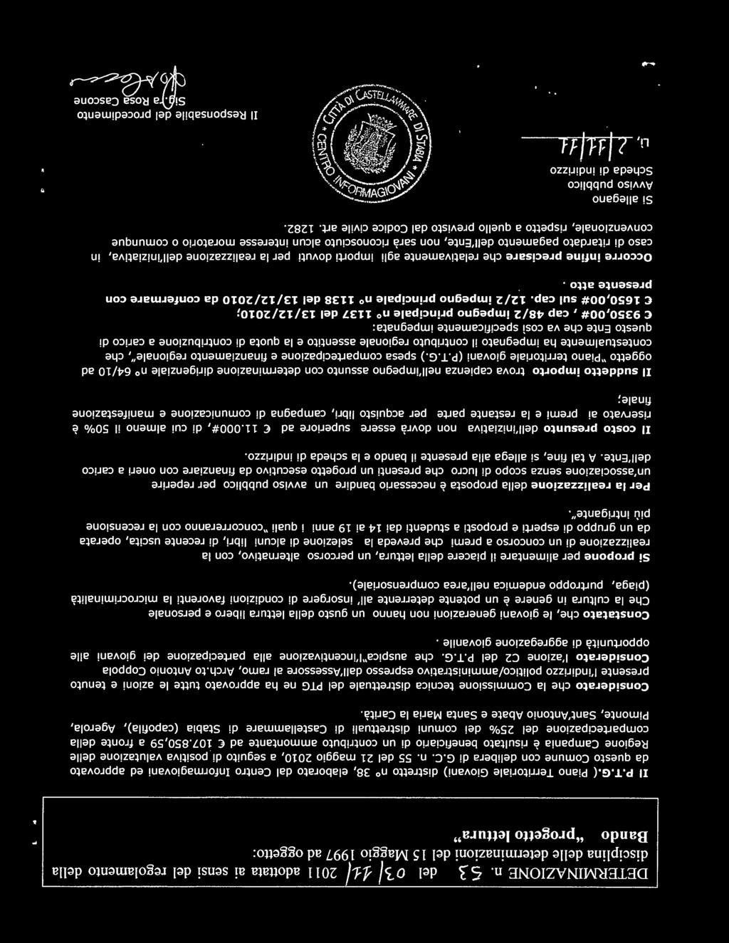 850,59 a fronte della compartecipazione del 25% dei comuni distrettuali di Castellammare di Stabia (capofila), Agerola, Pimonte, Sant'Antonio Abate e Santa Maria la Carità.