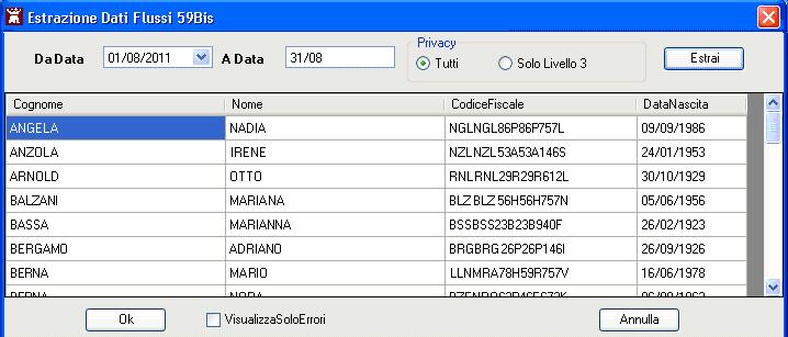 L immagine sopra è la videata visualizzata, per la registrazione delle informazioni al paragrafo dell introduzione dei Flussi Informativi Art. 59 bis.