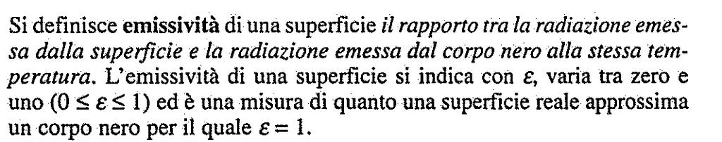 Emissività Una superficie reale emette una