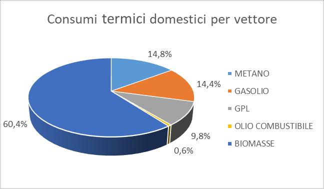 GRAFICO 4 CONSUMI TERMICI DOMESTICI PER VETTORE -2013 Dal grafico risulta evidente che il principale vettore energetico utilizzato sul territorio carnico per il riscaldamento domestico è nettamente