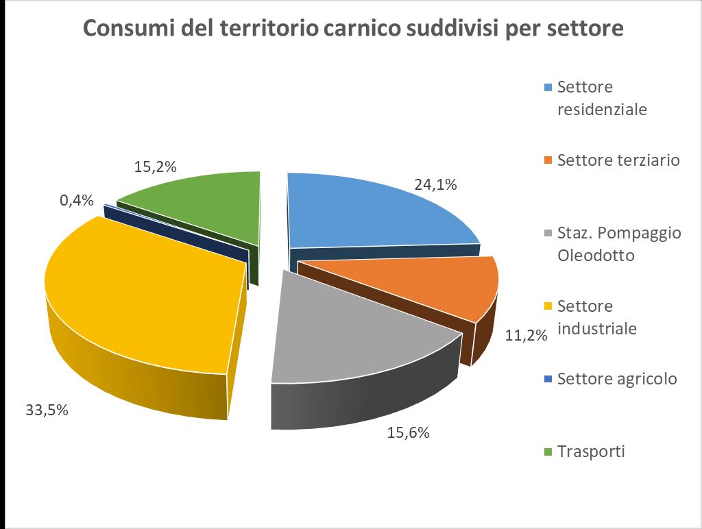 Considerata l elevata incidenza (18,3% sul totale dei consumi territoriali) dei consumi legati alle stazioni di pompaggio dell Oleodotto Transalpino (siti di Cavazzo Carnico e Paluzza) nella tabella