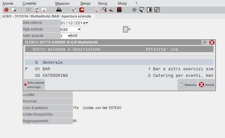 OPERATIVITA E STAMPE In Aziende Apertura azienda, è ora attivo il campo Sottoaziende e