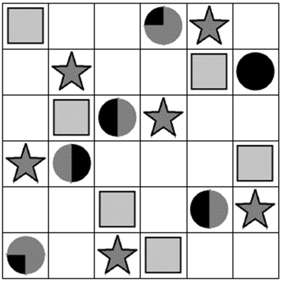 MOONLIGHTING (15 punti): Inserire esattamente una stella e una nebulosa (indicata da un quadrato) in ogni riga e colonna in