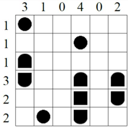 9. BUCHI NERI (15 punti): Disegnate un buco nero in alcune caselle vuote. Due buchi neri non possono toccarsi fra loro, nemmeno in diagonale.