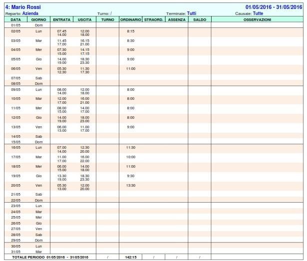 4) ESEMPIO DI STAMPA DEL CARTELLINO MENSILE DEL DIPENDENTE SENZA MODULO GESTIONE TURNI CON ARROTONDAMENTO DEGLI STRAORDINARI AI 5 MINUTI COMPRESO DEL SOFTWARE PROFESSIONAL 0 4) ESEMPIO DI STAMPA DEL