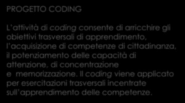 COMPETENZA MATEMATICA PROGETTO CODING L attività di coding consente di arricchire gli