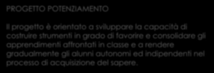 IMPARARE A IMPARARE PROGETTO POTENZIAMENTO Il progetto è orientato a sviluppare la capacità di costruire