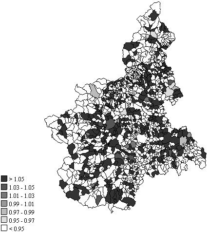 Distribuzione geografica Rapporti standardizzati di incidenza