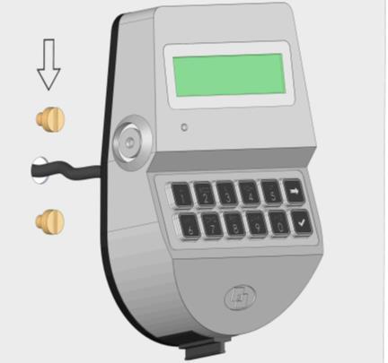 Sollevare la membrana della tastiera e, assicurandosi che il cavo di collegamento ed il cavo della batteria non vengano danneggiati dalla cassa della tastiera, fissare le viti ai relativi fori