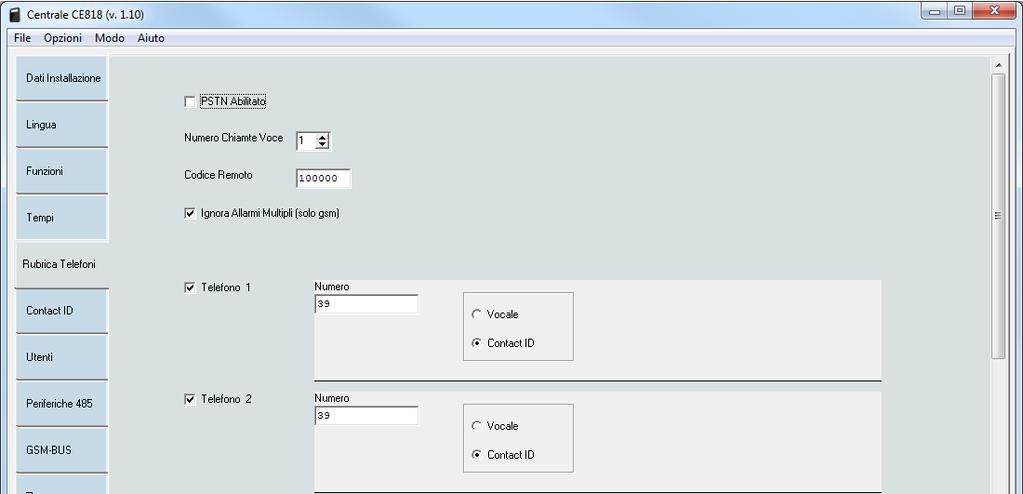 Rubrica telefoni Nota: per l uso di questa funzione è necessario installare il modulo PSTN sulla centrale.