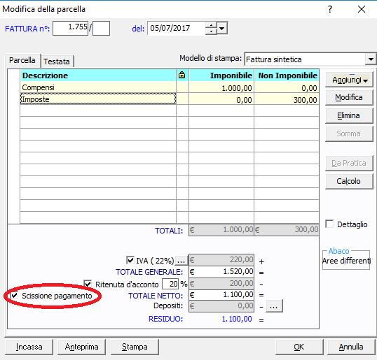 4 PARCELLAZIONE 4.1 ESEMPIO DI IMMISSIONE FATTURA DA MODULO PARCELLA Dal modulo Parcelle, è possibile creare un documento soggetto a Split Payment.