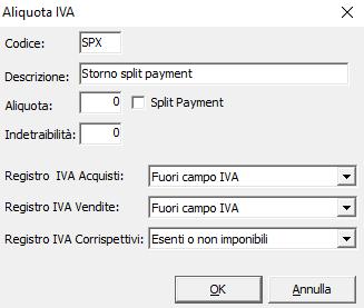 3.2 CREAZIONE ED ASSOCIAZIONE ALIQUOTA IVA STORNO SPLIT PAYMENT Suite Notaro crea ed imposta automaticamente un aliquota IVA utile ai soli fini del software, per effettuare lo storno dell importo IVA