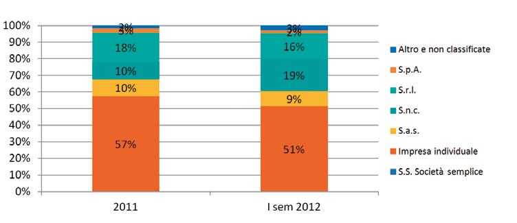 In entrambi i periodi oggetto d analisi, le SCIA hanno riguardato prevalentemente Imprese individuali.