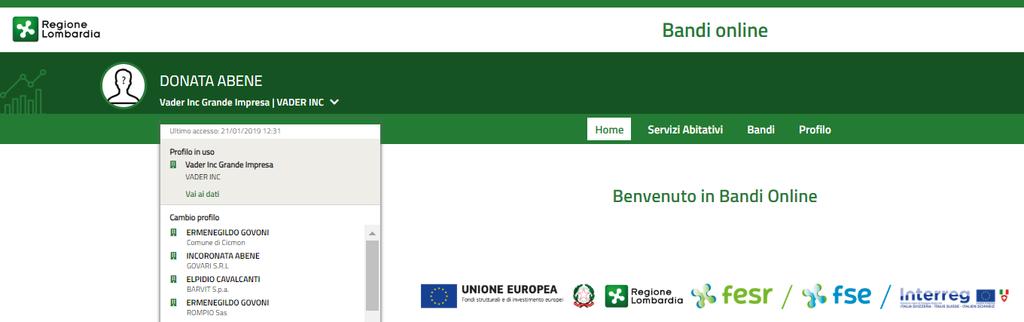 3. Presentazione della Domanda di Adesione Per poter procedere con la compilazione della Domanda di Adesione al bando è necessario, una volta effettuato l accesso al servizio Bandi online