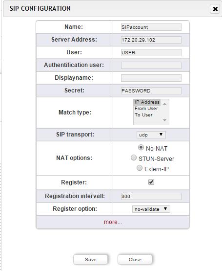 3) Configurazione dell account SIP Ogni account SIP (IPBX, provider, estensioni VoIP, ) va configurato nella sezione SIP+. Per configurare un account SIP, sono necessari un name e un server address.