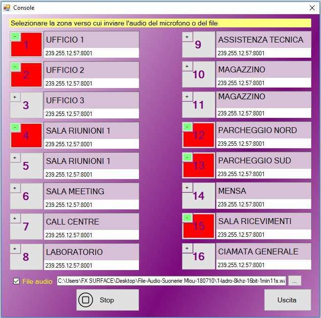 Memorie di registrazione e invio audio immediato/differito Teleprogrammazione di ogni terminale Regolazione del volume di emissione di ogni terminale Lancio dei messaggi/suoni all interno dei