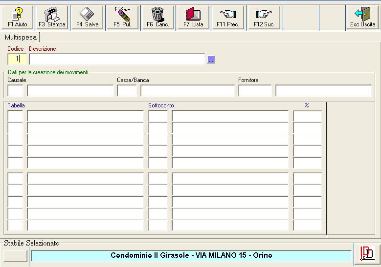 scegliere la voce TABELLA PER MULTISPESA.