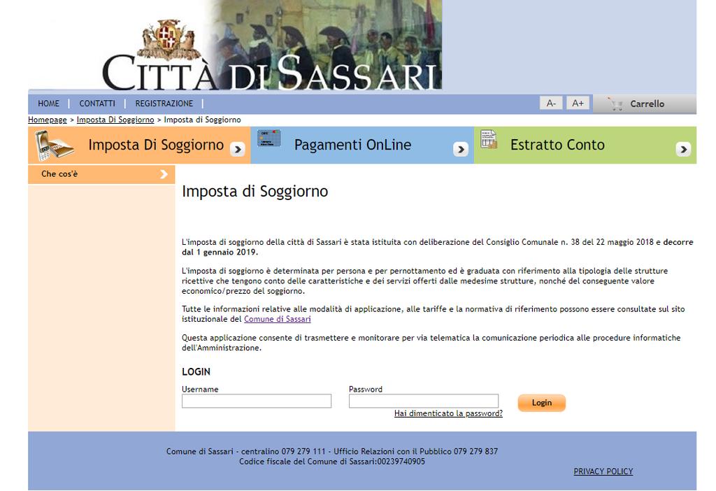 Sarà visualizzata l home-page di sezione, in fondo alla quale andranno inserit Username e Password c Efetuata l autentcazione, al primo accesso (e, successivamente, ogni 6g mesi) il sistema