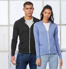 BE3939 11 Unisex Triblend Full-Zip Lightweight Hoodie 0% poliestere, 2% cotone ring-spun, 2% rayon.