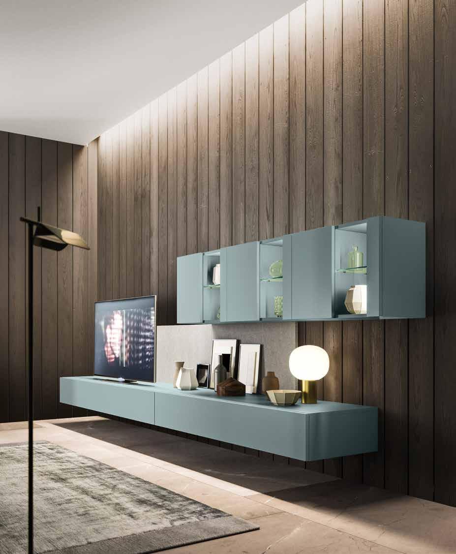 units lacquered in matt Carta da zucchero Back panels in Gurè surfaced SHOW wall units lacquered in matt Carta da zucchero