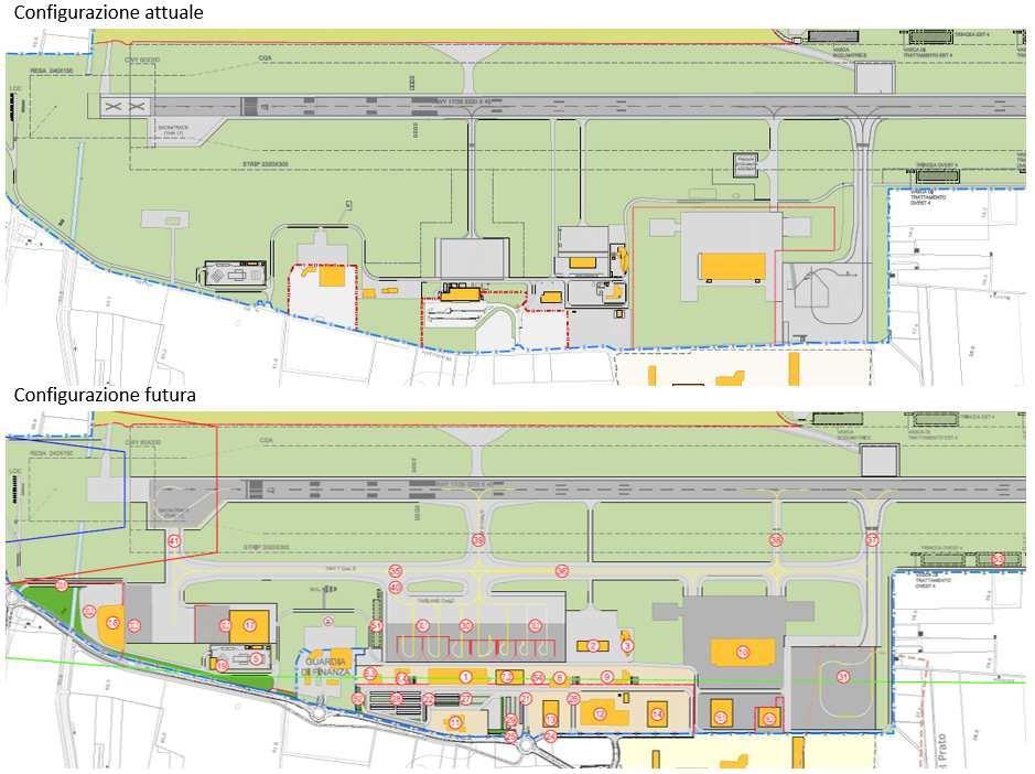 53.2 Figura 2-1 Confronto configurazione attuale e futura dell aeroporto di Taranto Grottaglie Come riportato all interno dello Studio di Impatto Ambientale, gli interventi sono stati suddivisi in