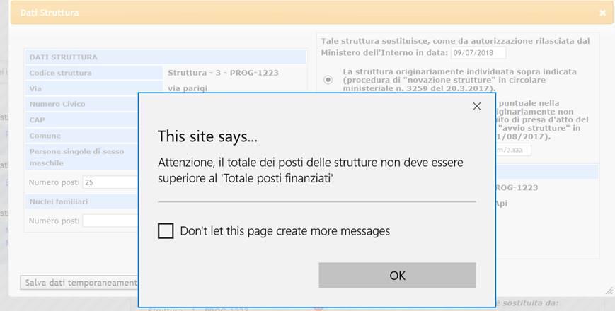 Nel caso in cui l utente inserisca un numero di posti pari a zero ovvero inserisca un numero di posti superiore a quello comunicato in fase di invio della domanda, il sistema, a seguito di