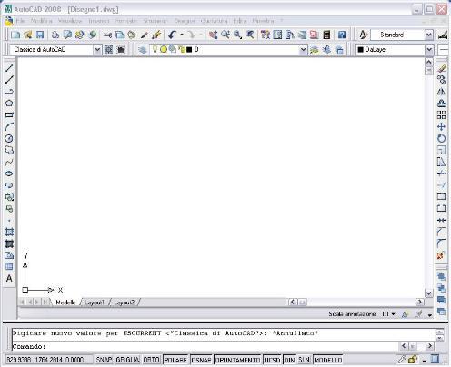 Descrizione della schermata iniziale Barra del titolo Barra dei menu Barra degli strumenti standard Barra degli strumenti disegna Barra degli strumenti edita Area principale/area di disegno Spazio
